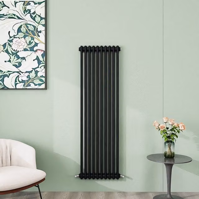 AicaBathroom Vertical Traditional Cast Iron Style 2 Column Steel Radiator in Black, H 150 cm x W 47 cm