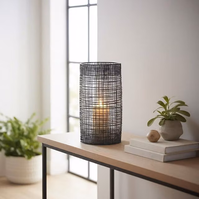 Orsina Cylindrical Black Lantern with Transparent Glass Shade – 2