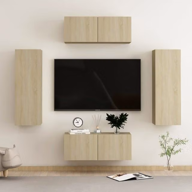 Berkfield Home 4 Piece Modern Sonoma Oak TV Cabinet Set in Brown Matt Wood – 1