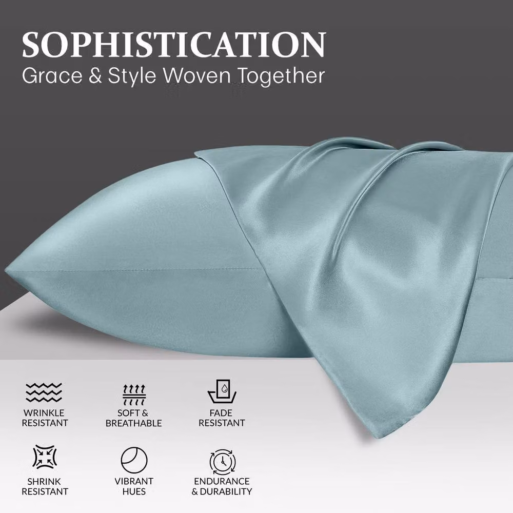 Pamposh Pack of 2 Ultra Soft Mako Satin Silk Pillow Cases in Blue, Standard Size – 3