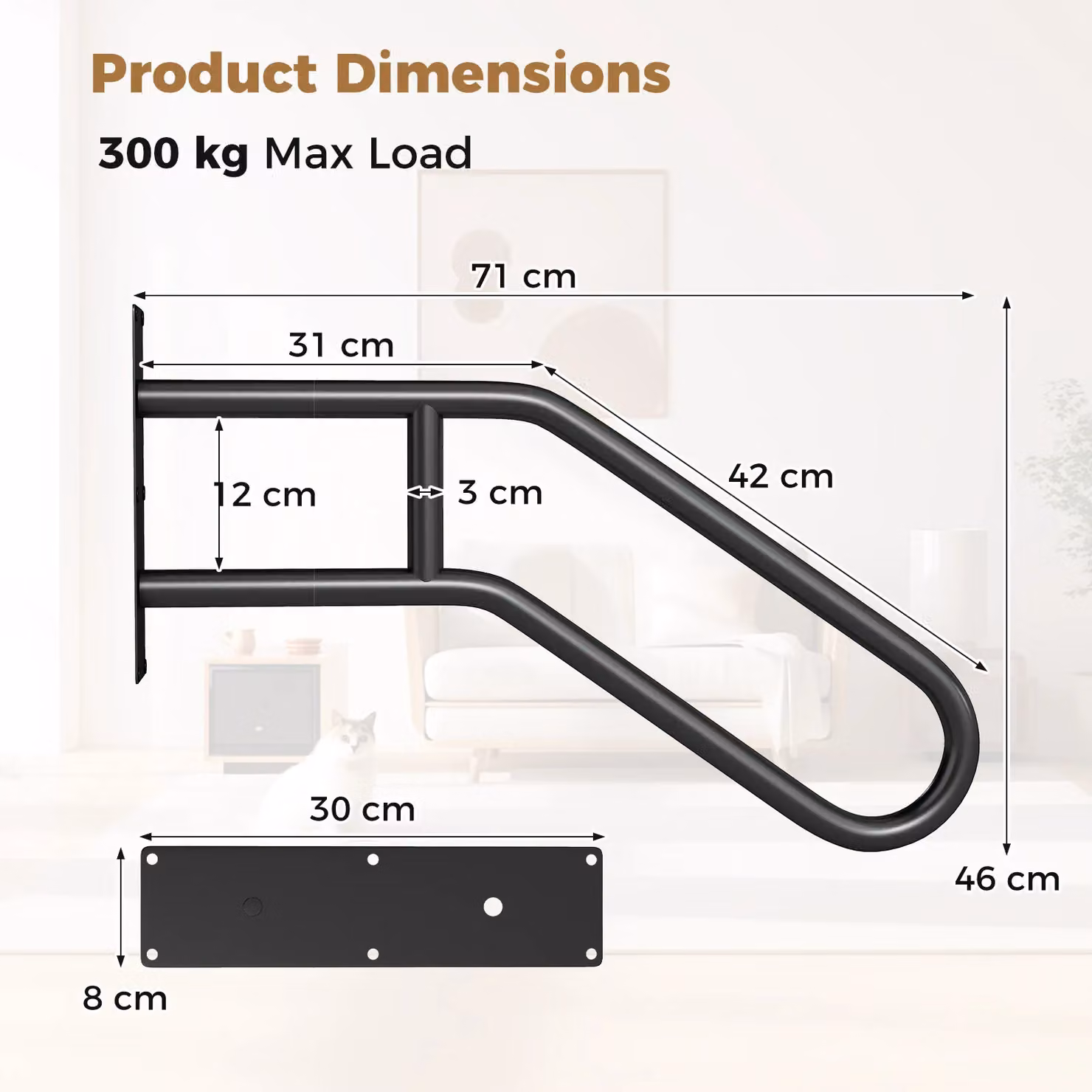 Gymax U-Shape Steel Outdoor Step Handrail in Matt Black – 2
