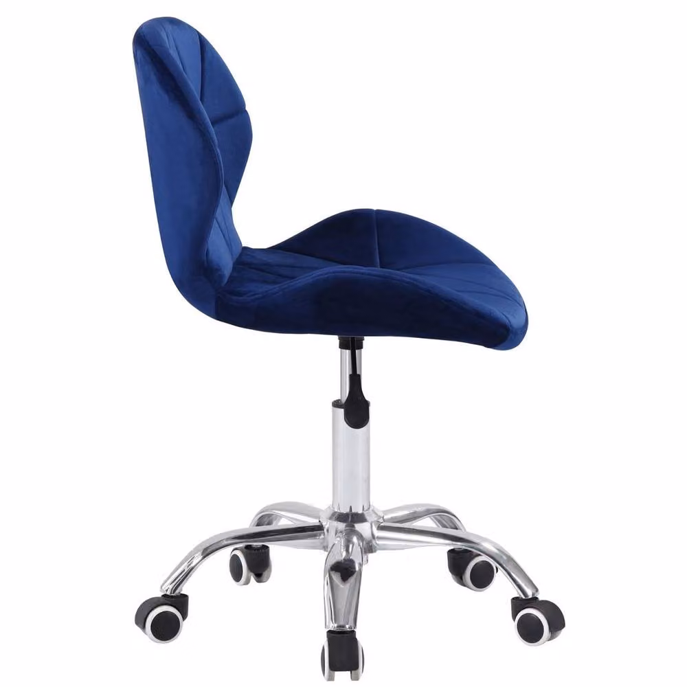 SPETLEK Blue Velvet Cushioned Swivel Task Chair with Chrome Metal Legs for Home Office – 3