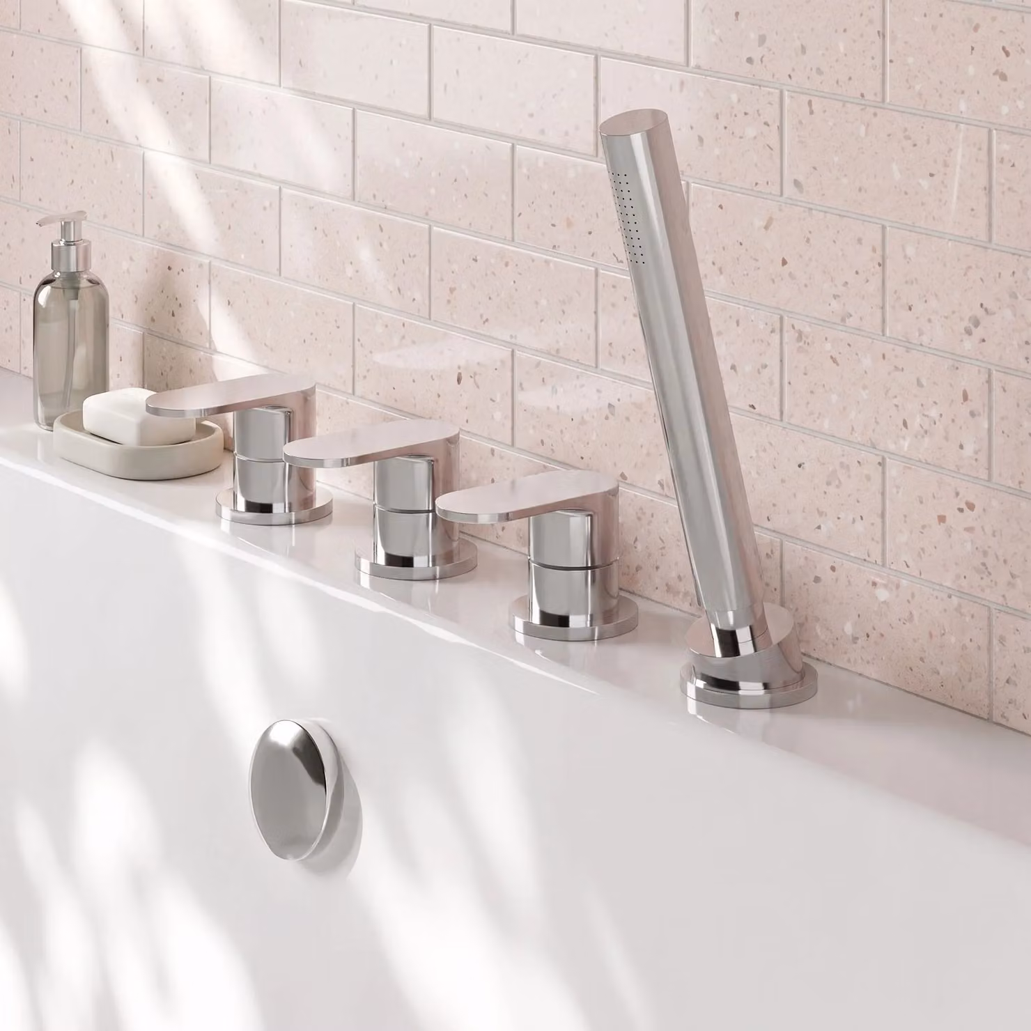 Balterley Current Deck Mount Round 4 TH Bath Shower Mixer Tap and Shower Kit in Chrome Silver – 2