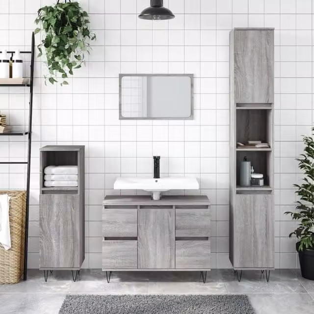 Berkfield Home Grey Sonoma Bathroom Cabinet, W: 80 cm, D: 33 cm, H: 60 cm – 1
