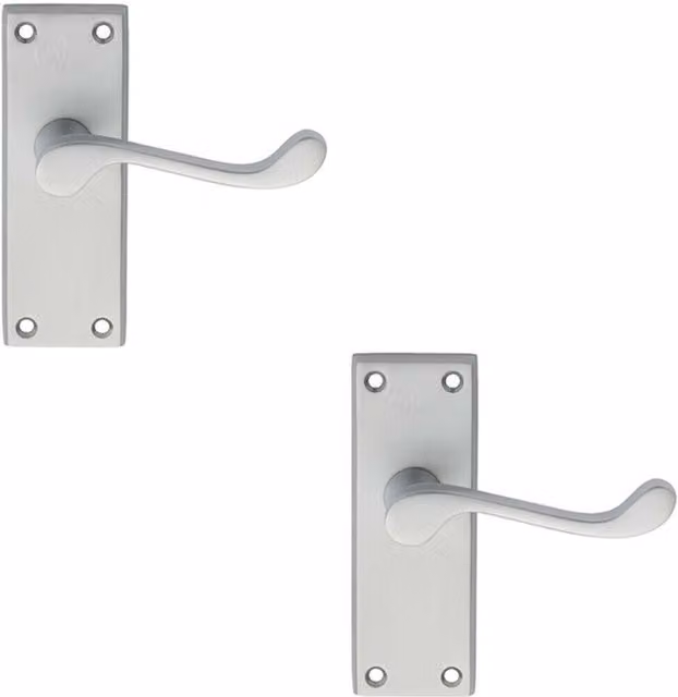 Loops Victorian Scroll Lever on Short Latch Backplate, 2 Pairs, Satin Chrome, W: 11.8 cm, H: 4.3 cm