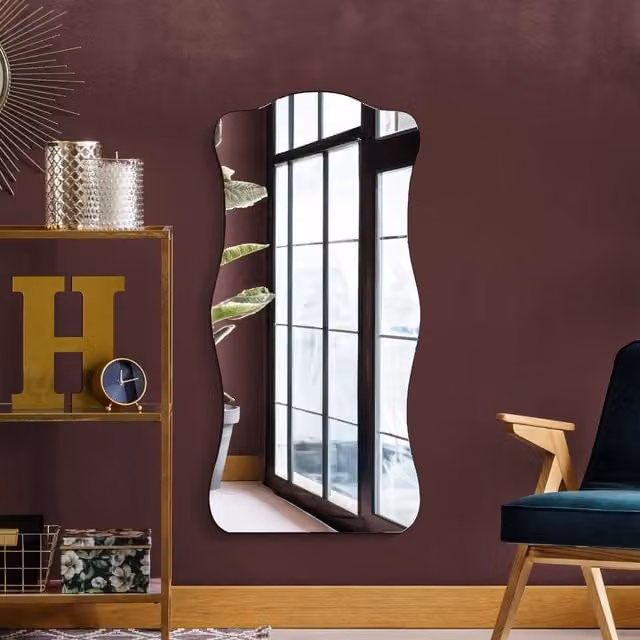 MirrorOutlet Wavy Rippled Large Leaner Wall Mirror with Black Backing, H 160 cm x W 75 cm