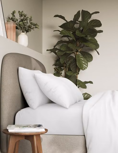 M&S 2 Pack White Pure Cotton 300 Thread Count Breathable Pillowcases
