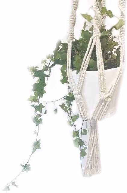KDMK Large Extra Long White Macrame Hanging Pot Holder