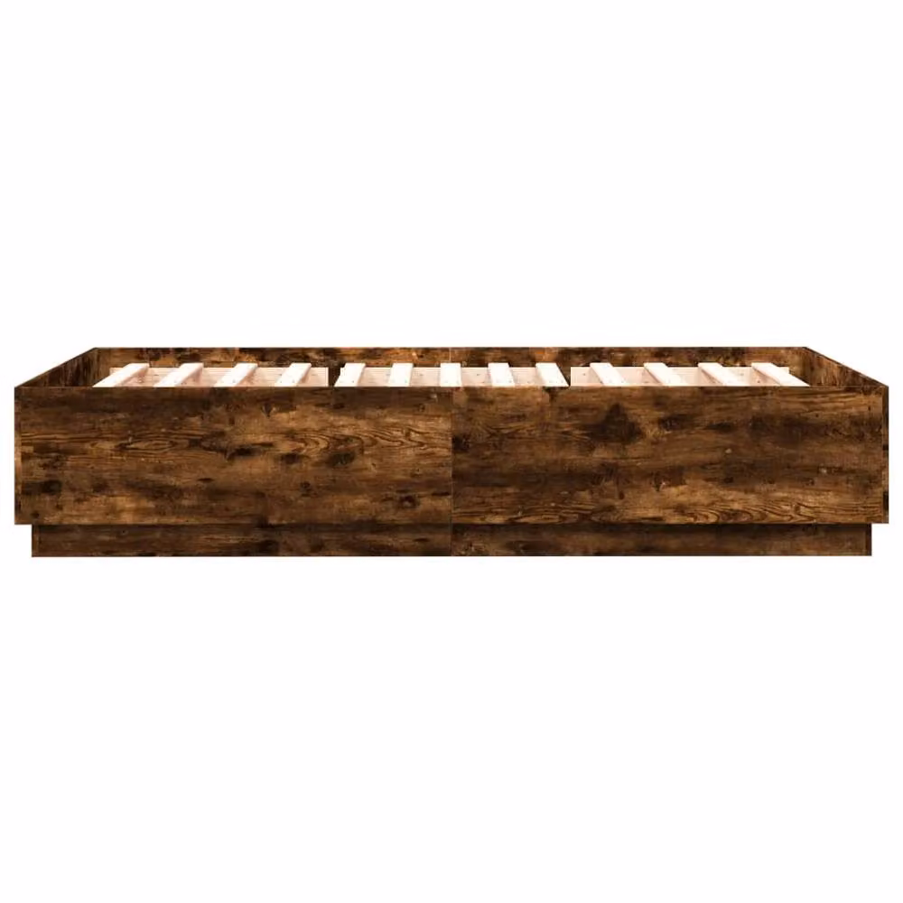 Berkfield Home Durable Bed Frame with Under-Bed LED Lighting in Smoked Oak Brown, W/D/H: 200 x 140 x 40 cm – 4