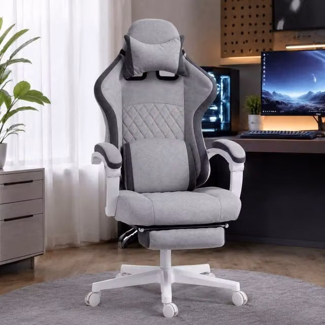 STILVORA Grey Fabric Gaming Chair with Headrest and Armrests – 1
