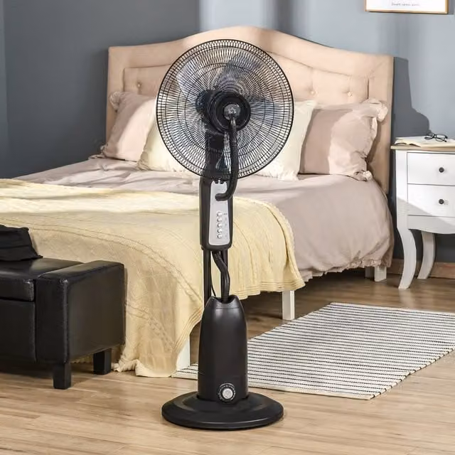 HOMCOM Pedestal Fan with Water Mist Spray, 2.8L Water Tank and 3 Speeds, Black