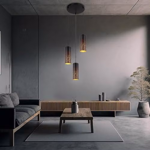 Globo Lighting Crocky Metal Pendant Light, Black and Gold, Height: 150 cm, Diameter: 34 cm, 3 x E27 – 3