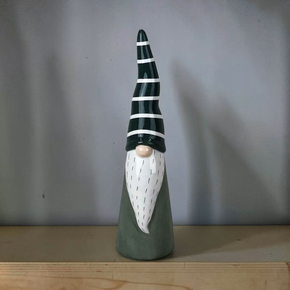 Four Candle Green and White Striped Ceramic Scandinavian Gonk Tabletop Christmas Decoration – 2
