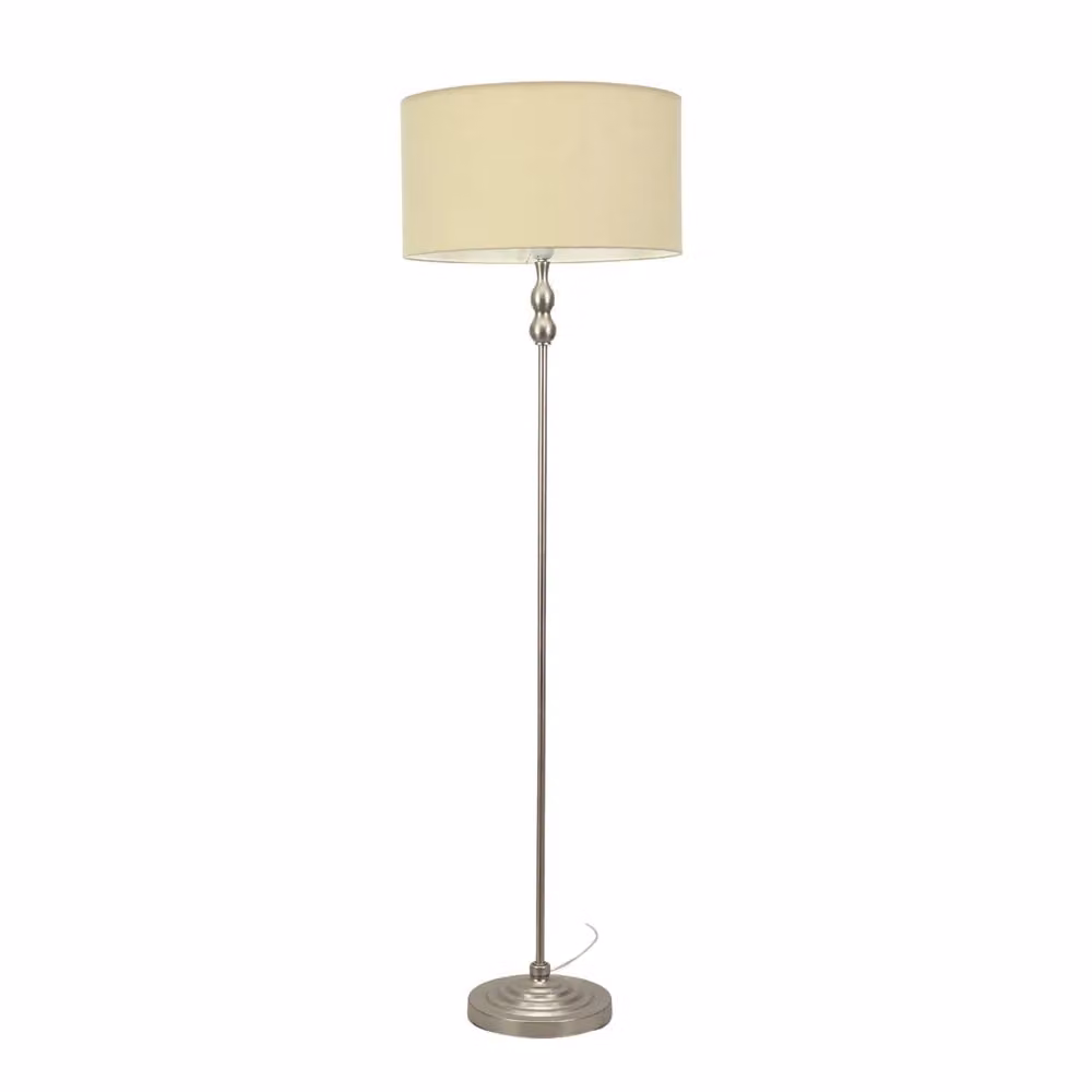 ValueLights Maggie Brushed Chrome Candlestick Floor Lamp with Natural Fabric Shade and LED Bulb – 2