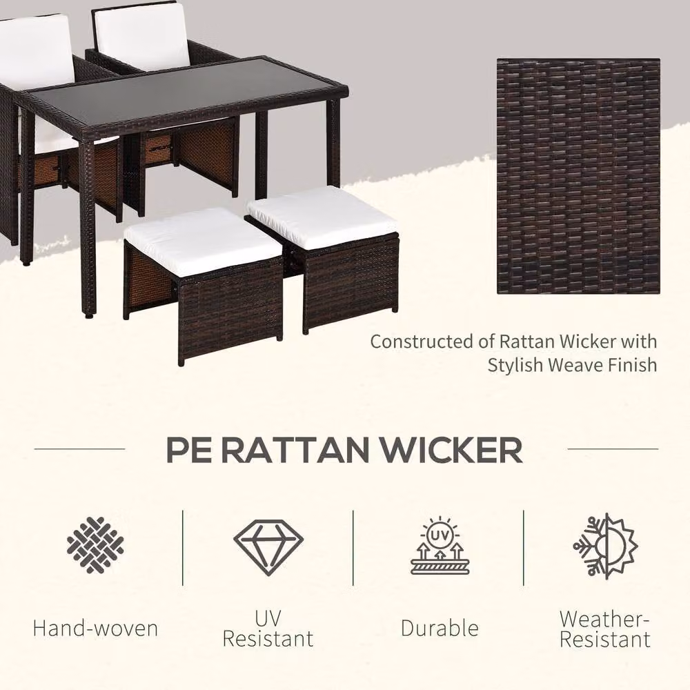 ERGOVEXA 2 Seater Rattan Cube Garden Furniture Set with 2 Stools in Brown – 5