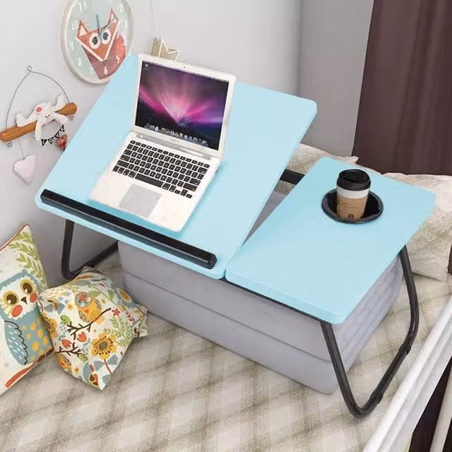 FORGEVIO Blue Folding Laptop Table and Bed Tray, W: 56 cm, D: 24 cm, H: 32.5 cm – 1