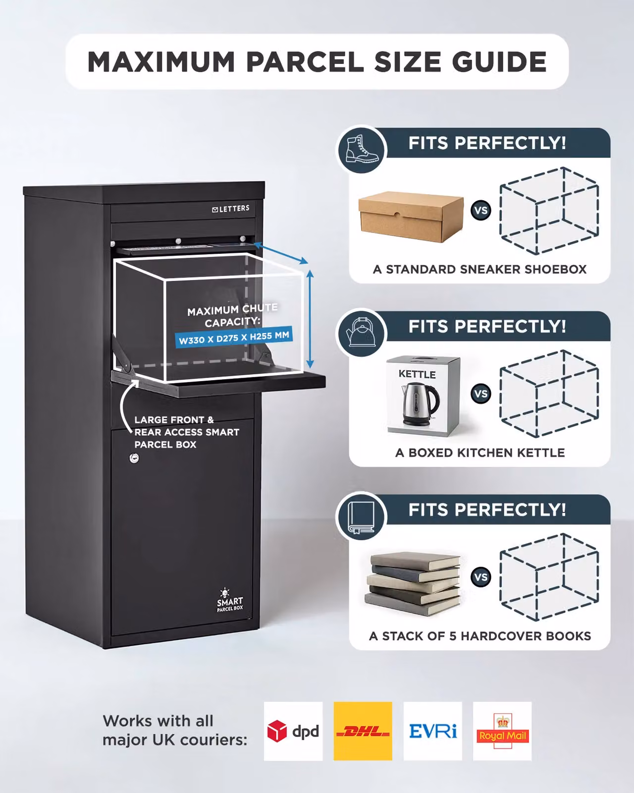 Homescapes Smart Parcel Box Large Front Access Secure Delivery Box in Black – 7