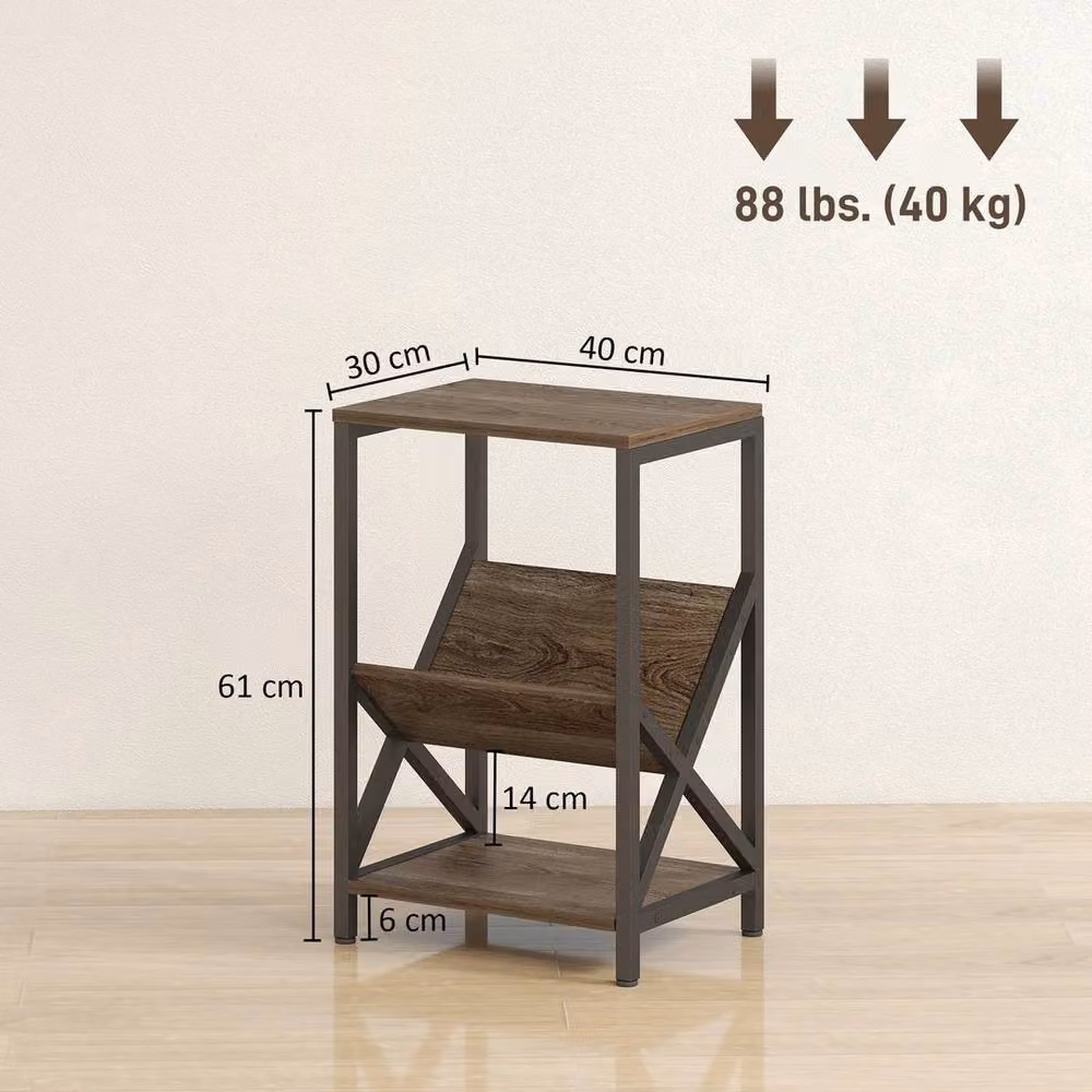 EONLION Industrial Narrow Side Table with 3-Tier Storage, Brown and Black – 2