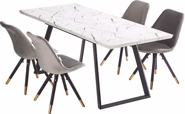 Life Interiors Sofia Toga LUX Modern Extendable Rectangular Marble Dining Set in Grey and Gold with 4 Chairs