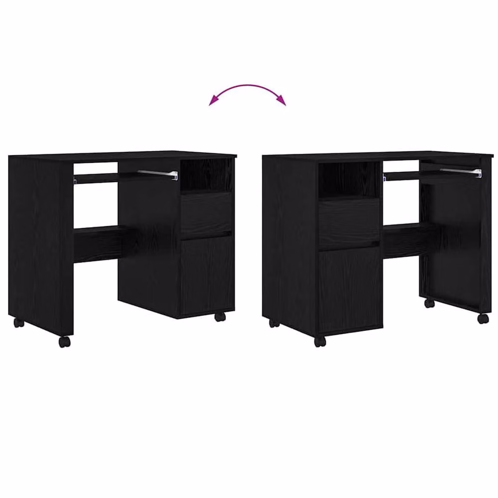 Berkfield Home Black Oak Computer Desk in Black Oak and Metal – 8