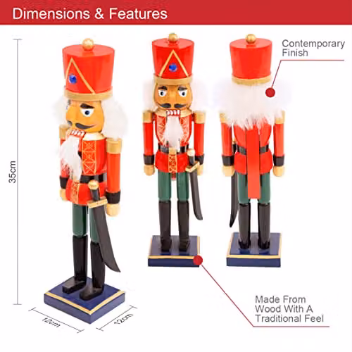 The Christmas Workshop 81550 Wooden Nutcracker Soldier Christmas Decoration, Red and Green, Height: 35 cm – 2