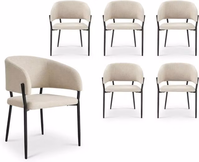 NESTLUNE Set of 6 Modern Fabric Dining Chairs in Beige and Black – 1