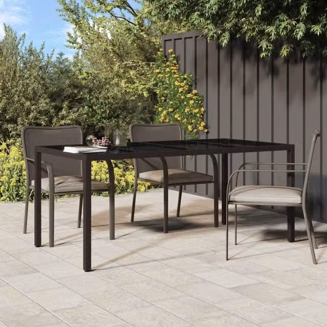 Berkfield Home Extendable Brown Poly Rattan Garden Table with Tempered Glass, W: 190 cm, D: 90 cm, H: 75 cm