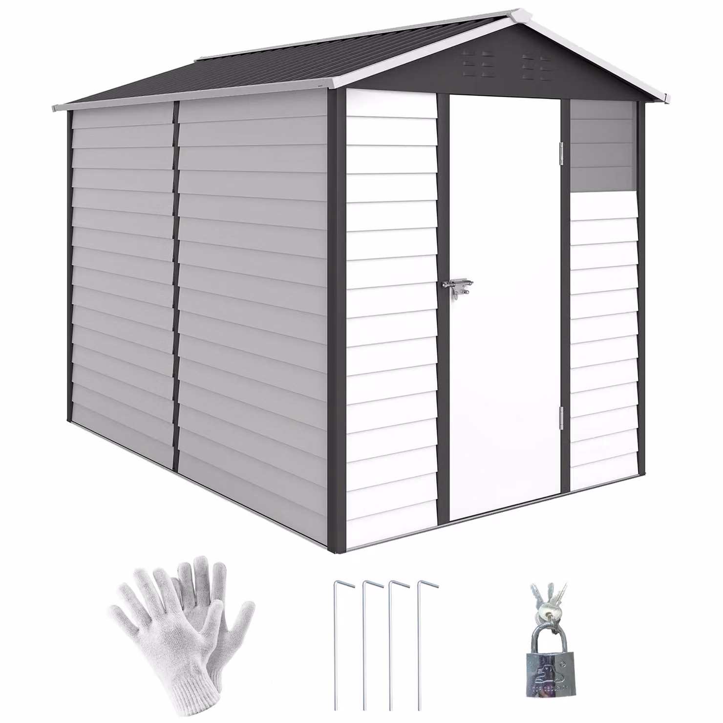 OUTSUNNY Galvanised Metal Garden Shed with Window and Lock in Dark Grey – 2