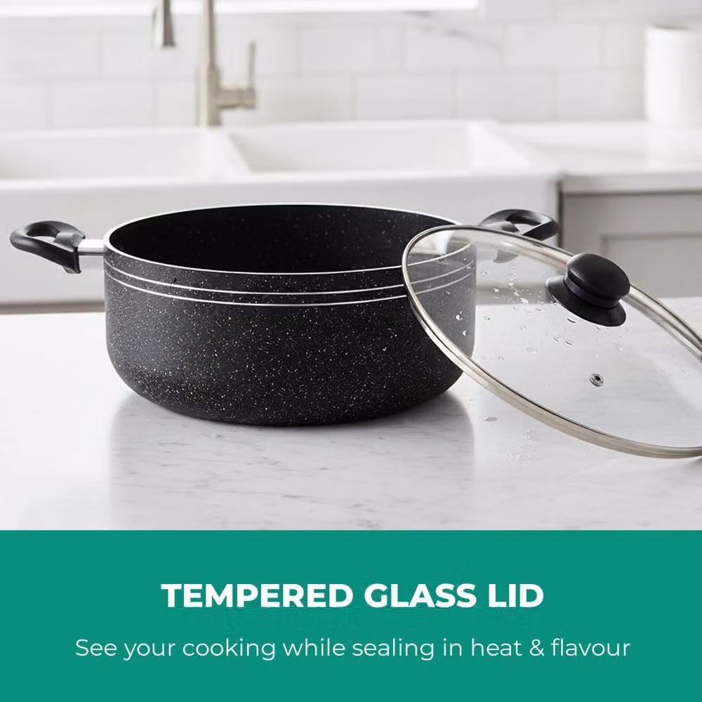 Royalford Non-Stick Casserole Dish and Stockpot with Glass Lid, Black, Diameter: 30 cm – 3