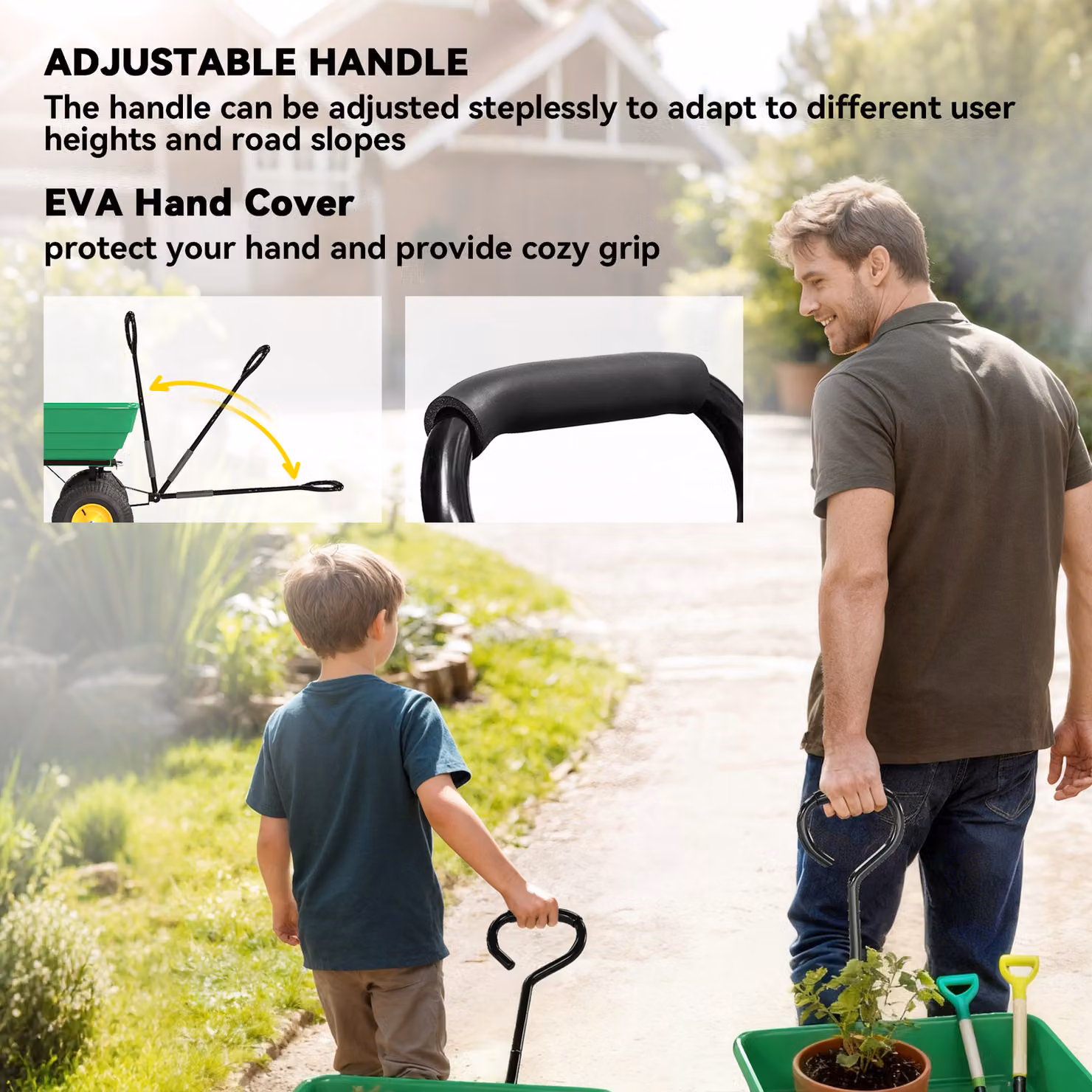 Outsunny 75 Litre Heavy Duty 4 Wheel Garden Cart Tipping Trolley in Green – 6