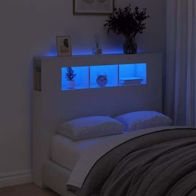 Berkfield Home LED Headboard in White, W/D/H: 120 x 18.5 x 103.5 cm