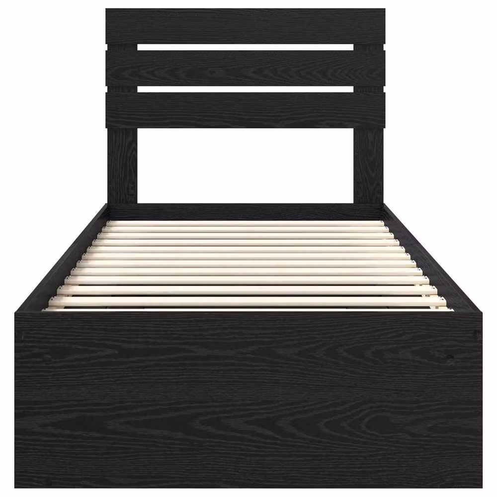 Berkfield Home Modern Bed Frame with Headboard in Black Solid Pine Wood, W/D/H: 90 x 190 cm – 3