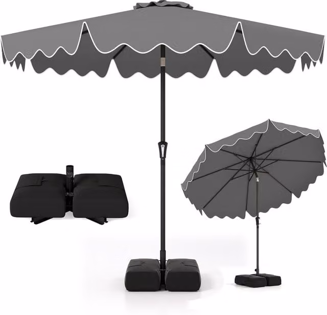 COSTWAY Heavy-Duty 8 Ribs Market Sun Shade Canopy with Tilt in Grey