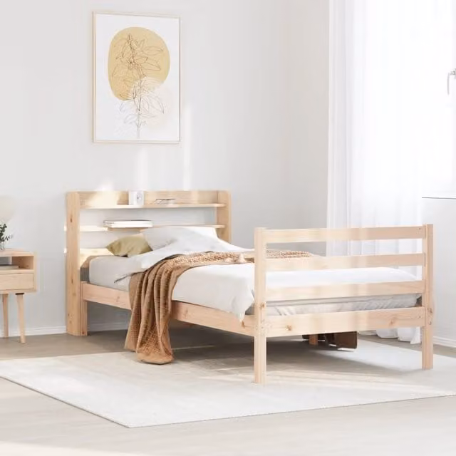 Berkfield Home Rustic Brown Solid Pine Bed Frame with Headboard and Side Compartments, W: 100 cm, D: 200 cm