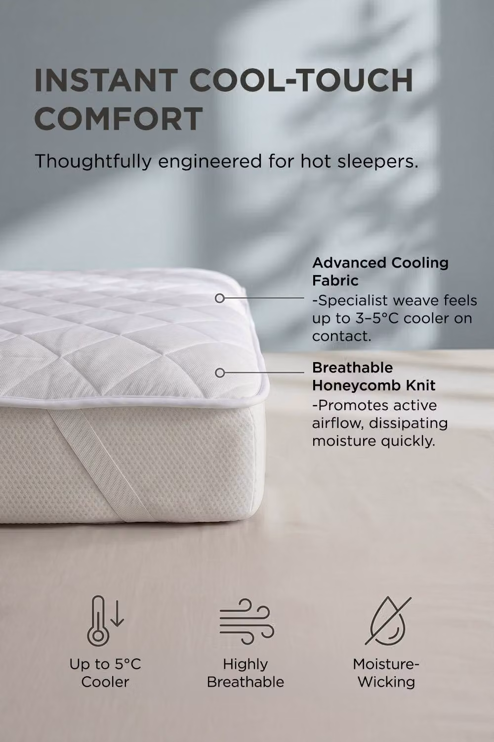 Homescapes Cooling Mattress Topper, White, W/D/H: 90 x 190 cm – 2