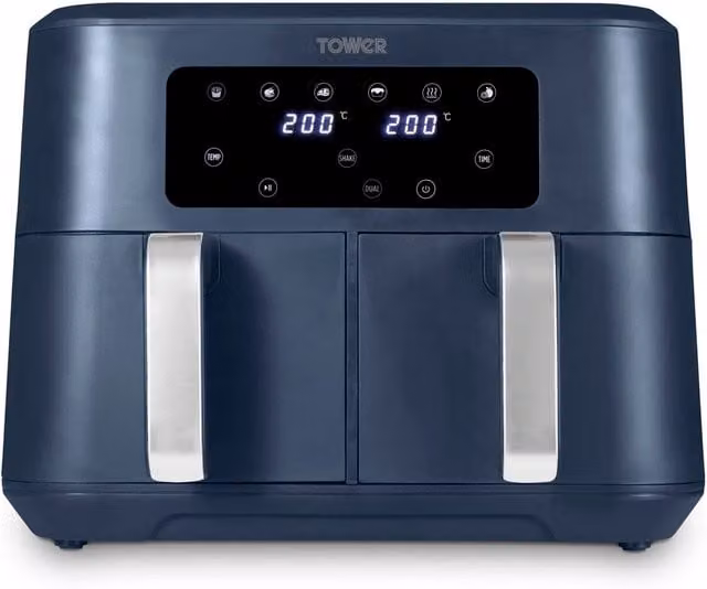 Vortx 8.5L Dual Basket Digital Air Fryer with Chrome Trim in Midnight Blue
