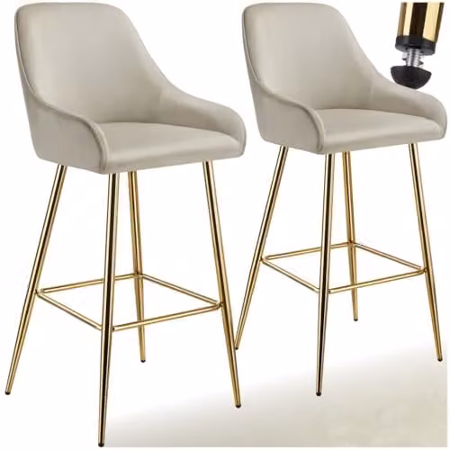 tectake Set of 2 Swivel Bar Stools with Velvet Fabric and Gold Metal Legs in Cream and Gold – 1