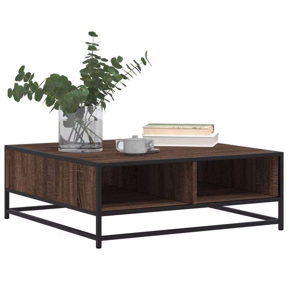 Berkfield Home Brown Oak Coffee Table with Metal Sled Base, W/D/H: 80 x 80 x 30 cm – 3