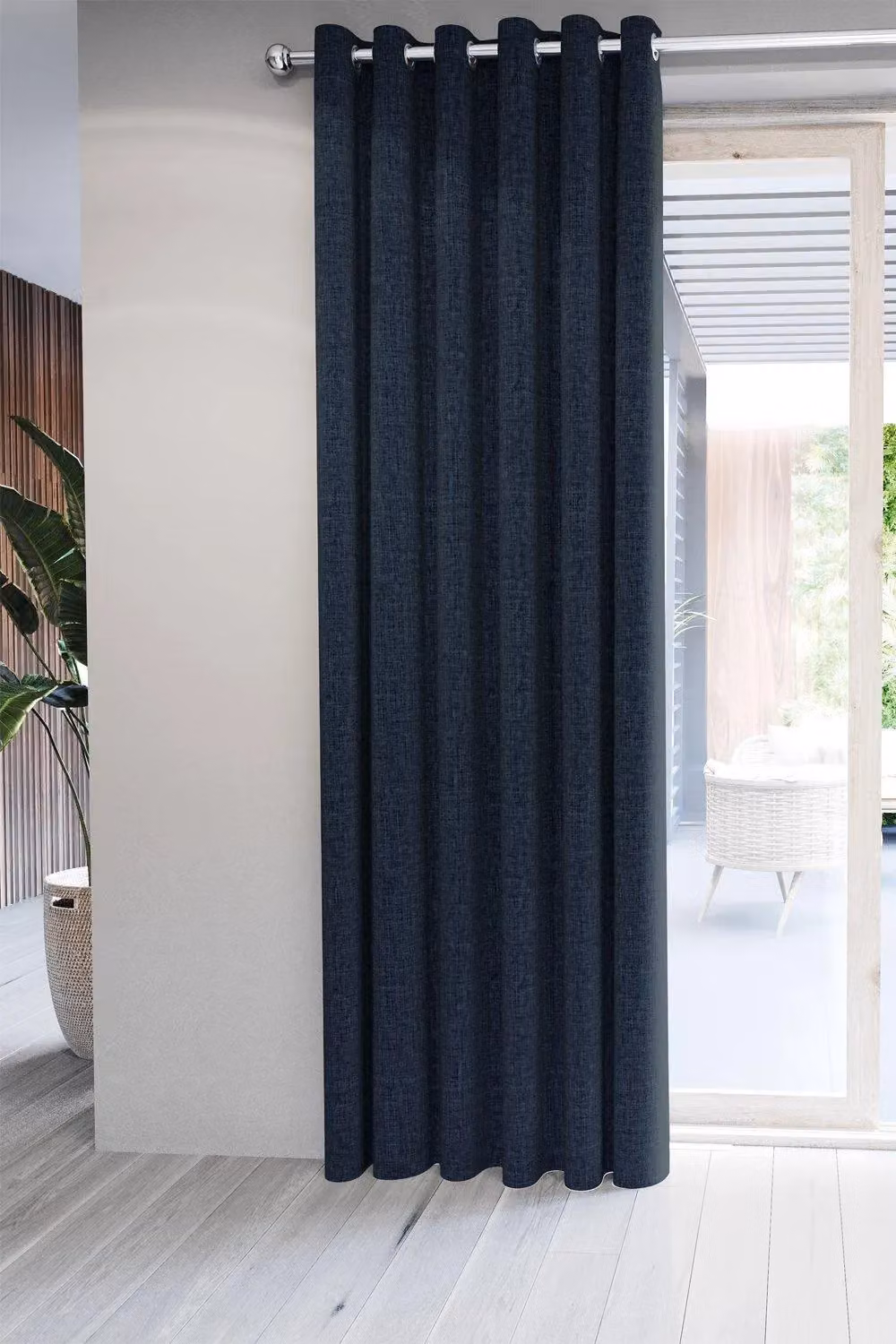 Nalu Kalo Lined Eyelet Curtains in Blue and Silver, Width: 167 cm, Height: 183 cm – 2