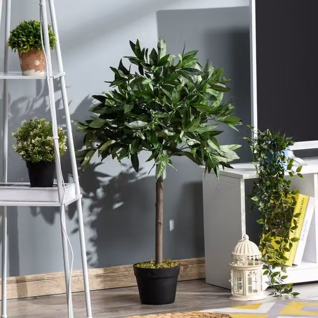Outsunny Set of 2 Artificial Bay Laurel Topiary Trees in Green, Height: 90 cm