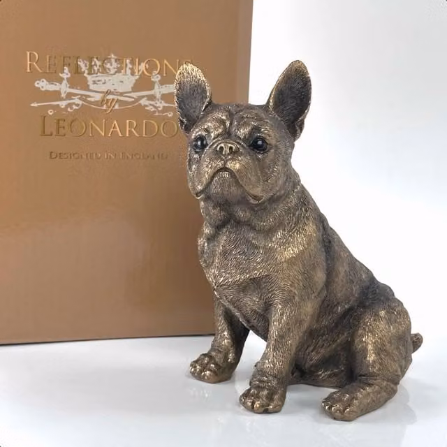 Leonardo Animal Crackers French Bulldog Bronze Effect Dog Figurine, H 15.5 x W 9.5 x D 12 cm