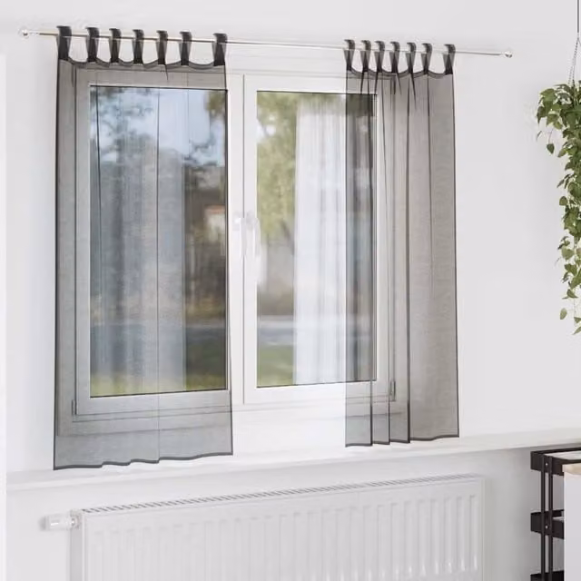 Berkfield Home Black Voile Tab Top Curtains, 2 Pack, W: 140 cm, H: 175 cm