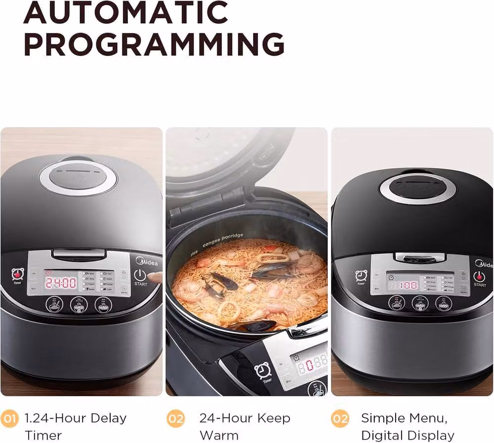 Midea 5L 10-cup Rice Cooker with Steamer and 11 Functions in Black – 3