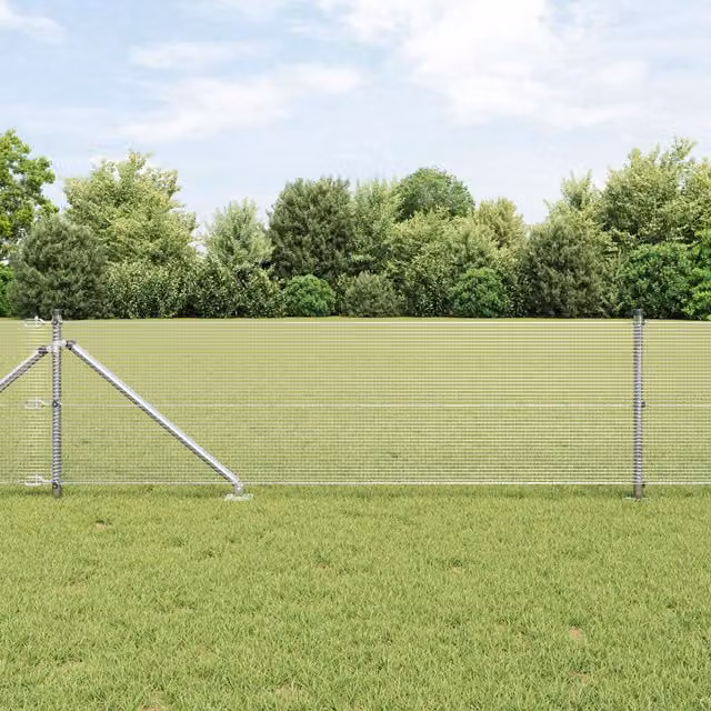 Berkfield Home Galvanised Steel Welded Wire Fence with 7 Spike Posts, Silver, W: 0.4 m, L: 10 m
