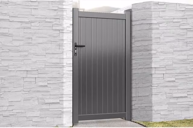 Ready Made Grey Pedestrian Swing Gate with Vertical Solid Infill and Flat Top, W/H: 120 x 160 cm – 1