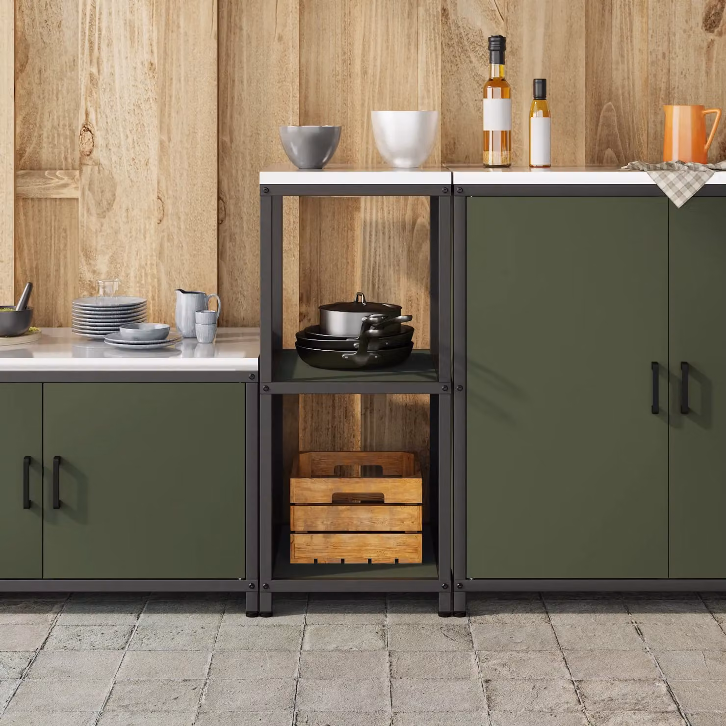 Berkfield Home Kitchen Storage Shelf in Matt Olive Green Steel – 2