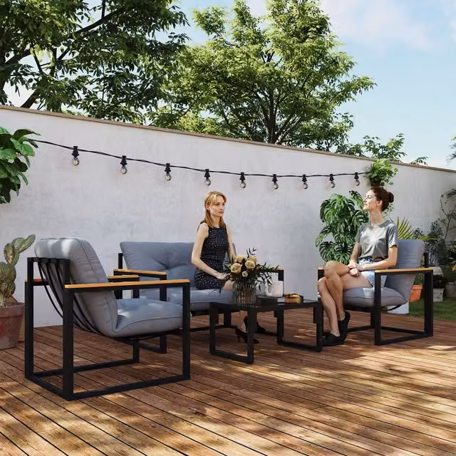 Outsunny 4-Piece Modern Garden Furniture Set for Outdoor Conservatory in Light Grey