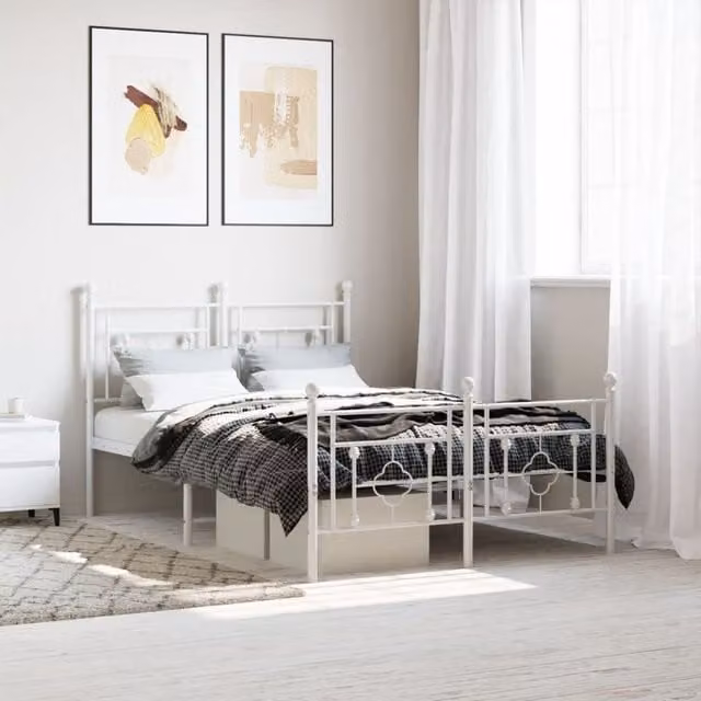 Berkfield Home Metal Bed Frame with Footboard, White, W/D/H: 120 x 190 cm – 1