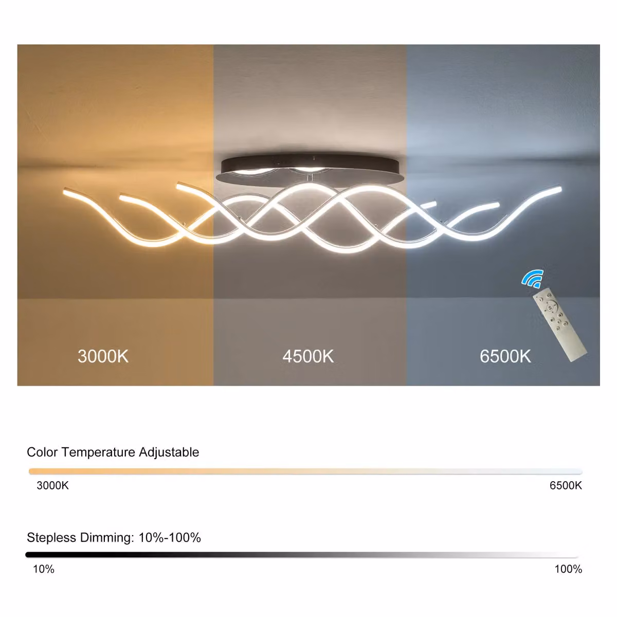 Garwarm 3-Light LED Dimmable Linear Flush Mount Ceiling Light, White, Length: 103 cm – 3