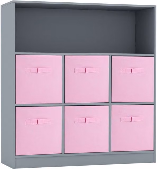 URBNLIVING Modern 7 Cube Wooden Storage Unit and Bookcase in Grey and Pink